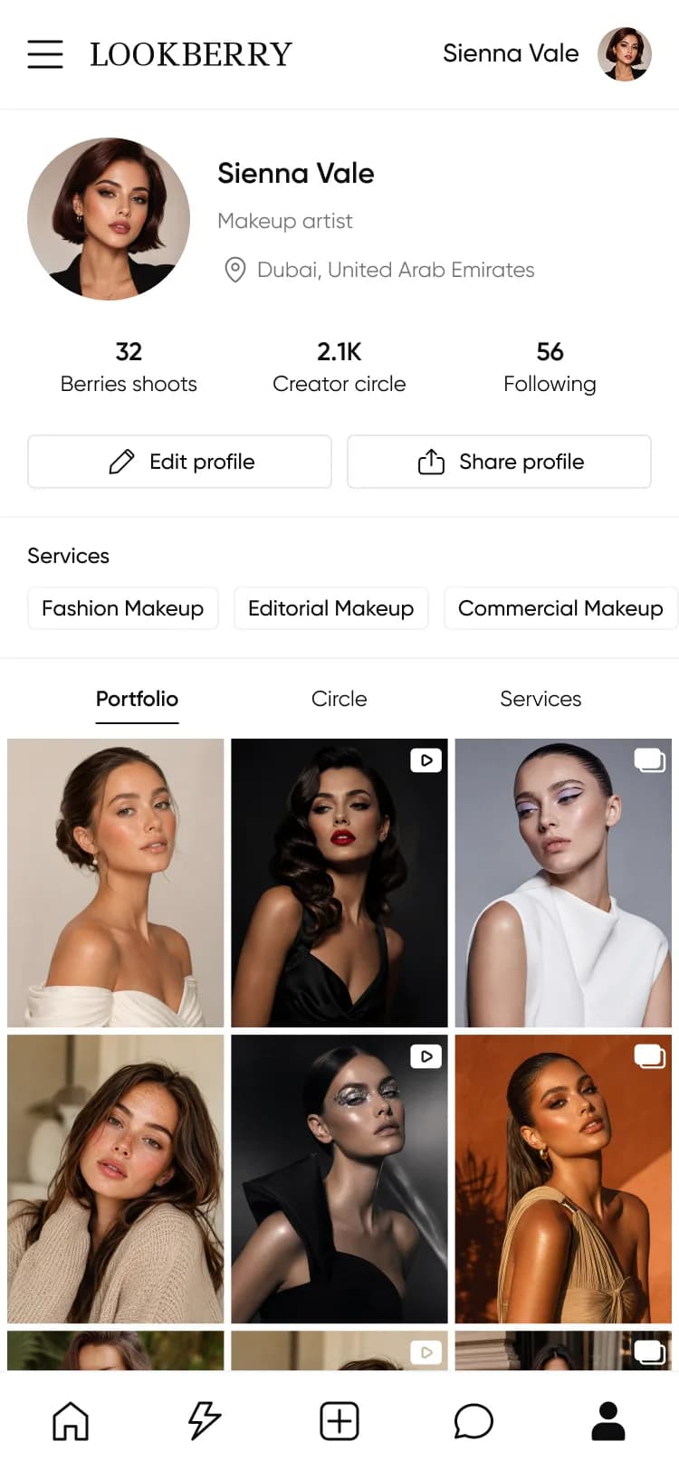 Portfolio professionale nel tema chiaro dell’app