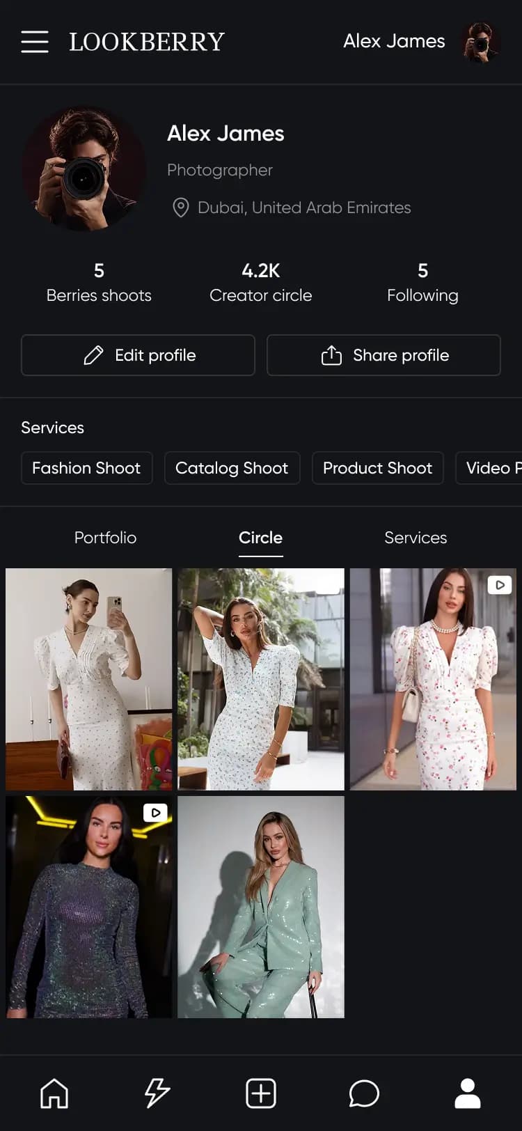 Il creative circle di un fotografo nell'app Lookberry
