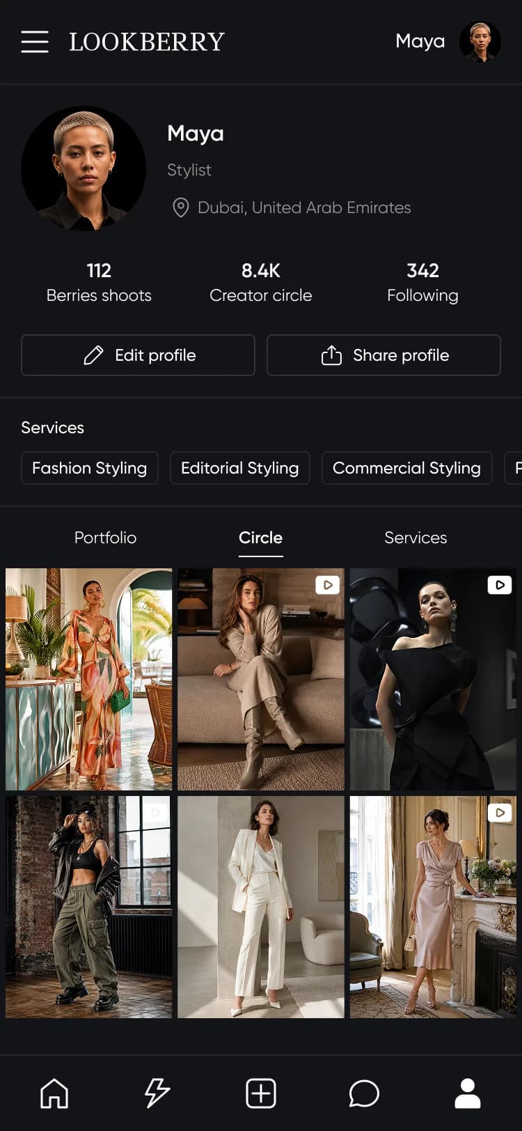 Il creative circle di uno stylist nell'app LookBerry
