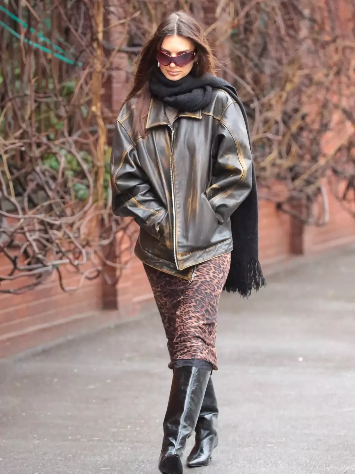 Emily Ratajkowski Perfectly Channels Mob Wife Chic with Leather and Leopard Accents