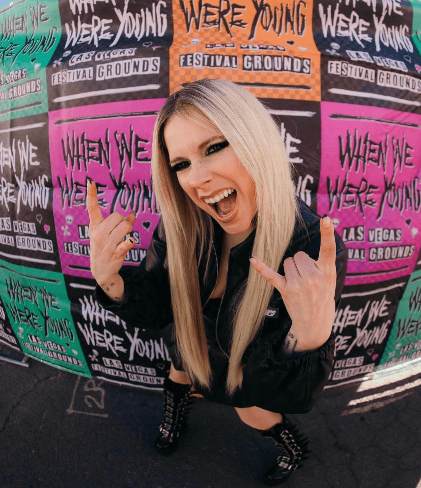 Avril Lavigne, chose Alice's Lips design for her electrifying surprise performance at the When We Were Young music festival. Lavigne stunned fans in the Cherry Black Set, comprising the Cherry Bomb Vegan Leather Black Jacket paired with the Ride Black Vegan Leather Skirt. Made of 100% Polyurethane leather, the outfit ensures style without compromising on ethics.